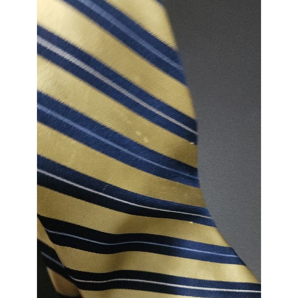 Izod Mens Silk Necktie Yellow Blue Striped Classic Preppy - Picture 5 of 5